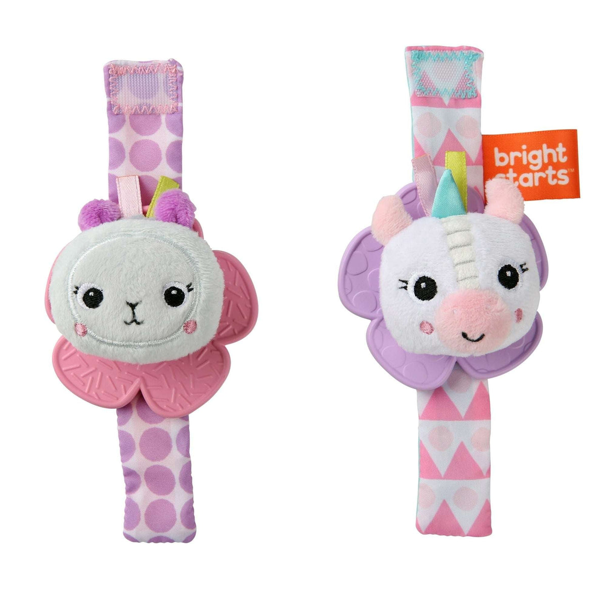 Bright Starts Rattle & Teethe Baby Wrist Pals Toy - Monkey & Elephant, Ages Newborn+