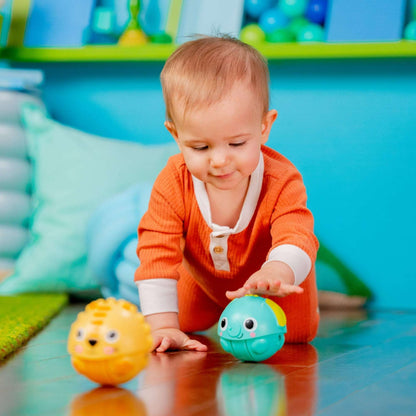 Bright Starts Giggables Roll & Chase Pals, Lion & Elephant, Unisex, Infant to Toddler 2-Pack