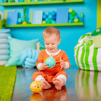Bright Starts Giggables Roll & Chase Pals, Lion & Elephant, Unisex, Infant to Toddler 2-Pack