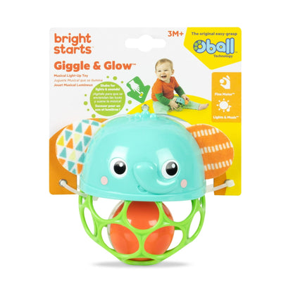 Bright Starts Giggle & Glow Light-Up Rattle Elephant Toy, Multicolor, Newborn Ages 3 Months +
