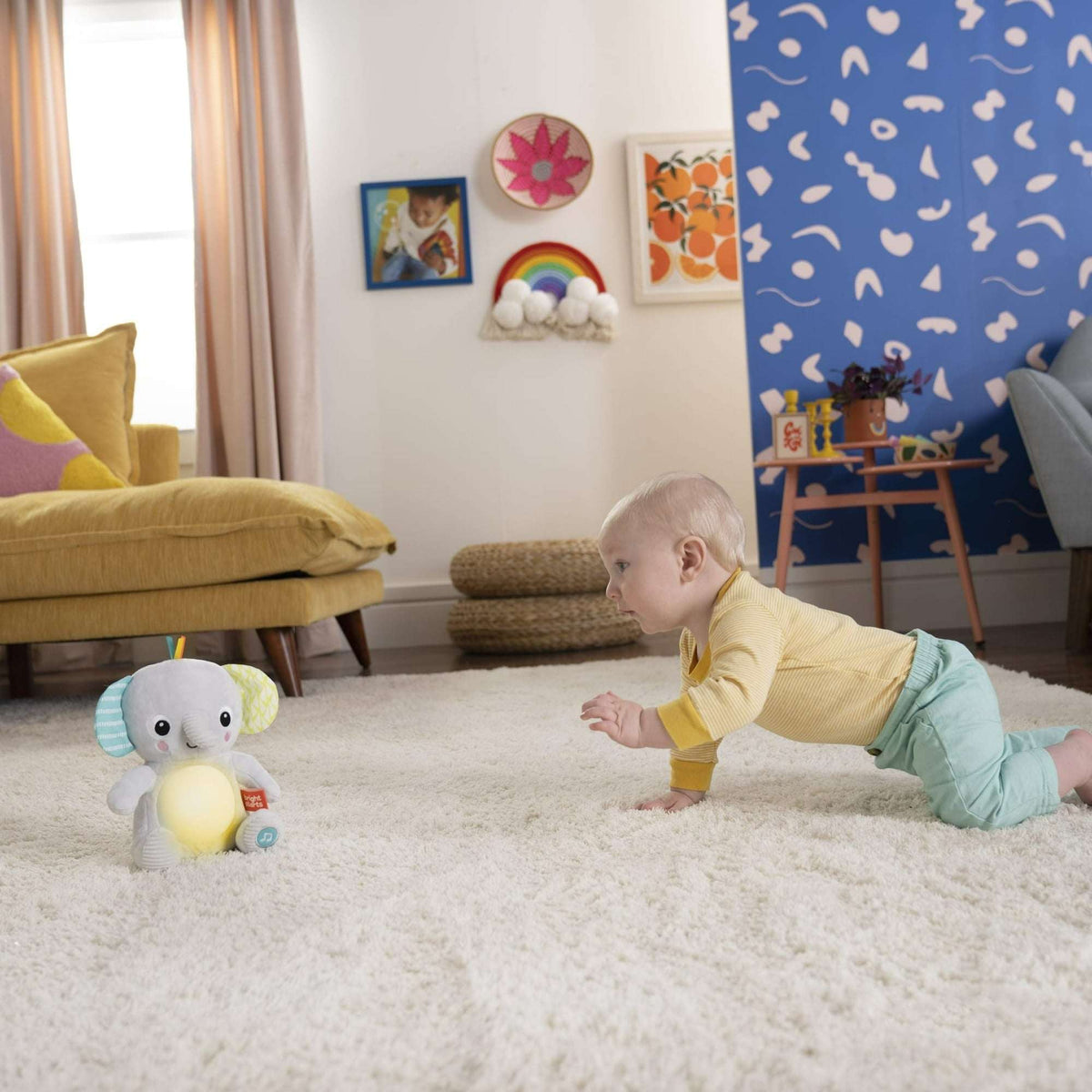 Bright Starts Hug-a-Bye Baby Elephant Stuffed Animal Dual-Mode Soft Toy Soother, Gray