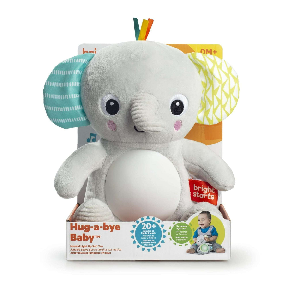 Bright Starts Hug-a-Bye Baby Elephant Stuffed Animal Dual-Mode Soft Toy Soother, Gray
