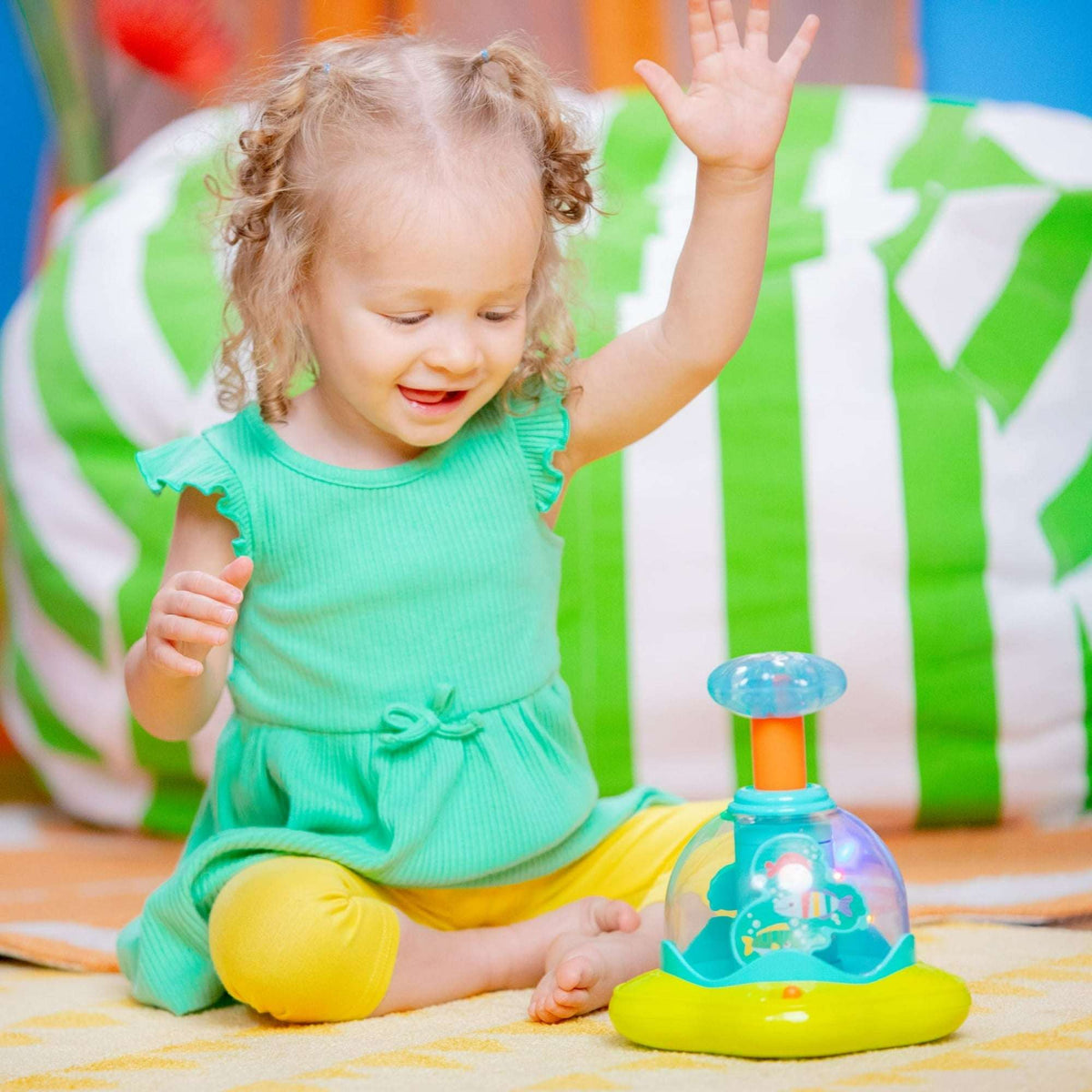 Bright Starts Press & Glow Spinner Baby Toy with Lights and Sounds, For Ages 6 Months+