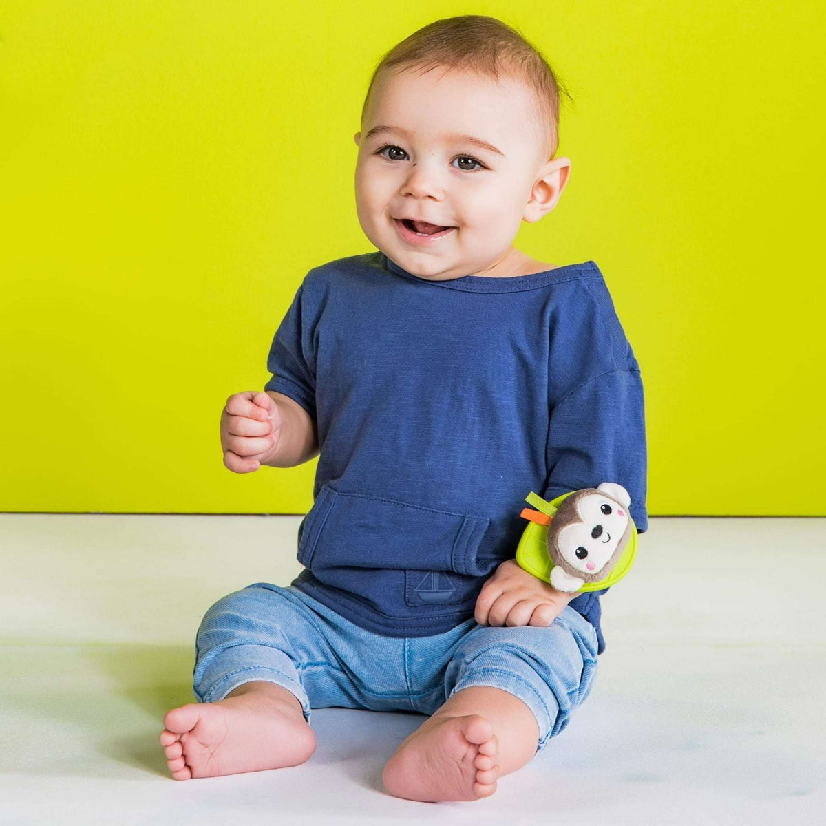 Bright Starts Rattle & Teethe Baby Wrist Pals Toy - Monkey & Elephant, Ages Newborn+
