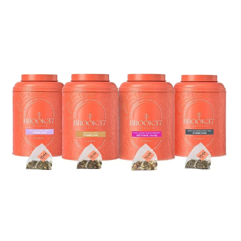 Brook 37 Curated Indulgence Tea Gift Collection, 4 Tins, 80 Tea Bags Total
