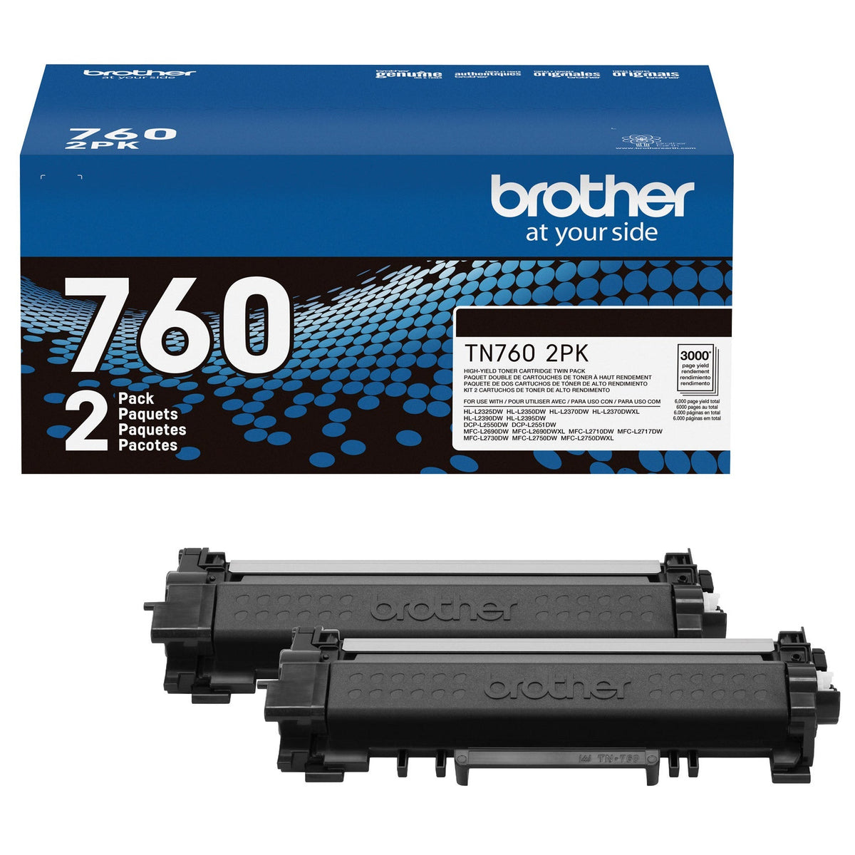 Brother TN760 High-Yield Toner Cartridge, Black, 2-pack