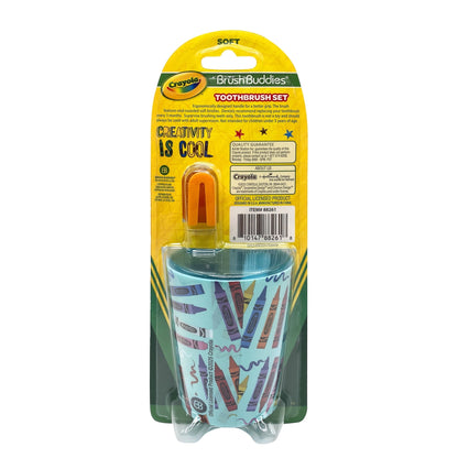 Brush Buddies Crayola Soft Bristle Toothbrush Set for Toddlers, 3 Piece Travel Kit with Cover and Cup