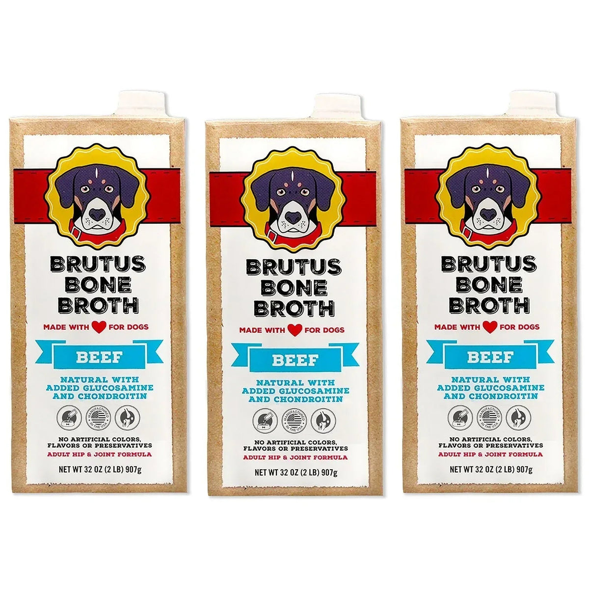 Brutus Bone Broth, Beef Bone Broth Adult Dog Meal Topper, 32 oz., 3 pk.