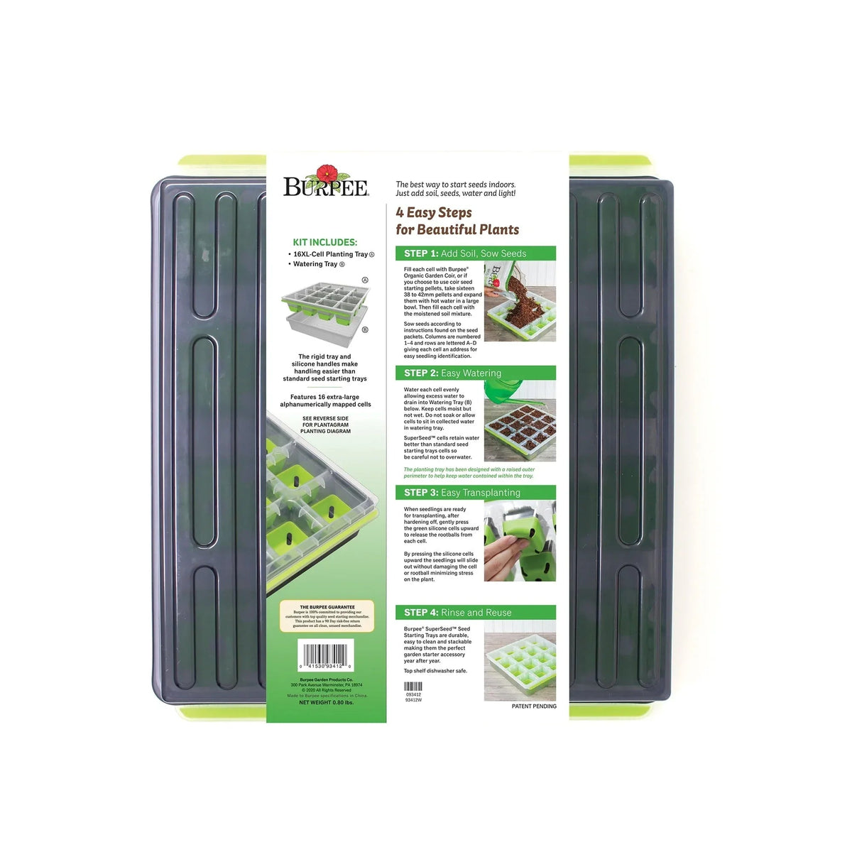 Burpee SuperSeed 16 XL Cell Seed Starting Tray - Reusable and Dishwasher Safe - Growing Tray for Seedlings and Plant Germination