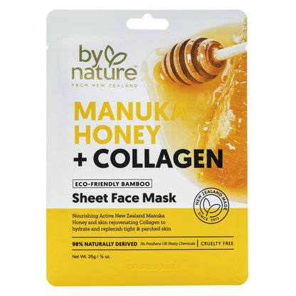 By Nature Skincare from New Zealand Manuka Honey And Collagen Sheet Face Mask to Nourish and Rejuvenate All Skin Types (5 Pack)