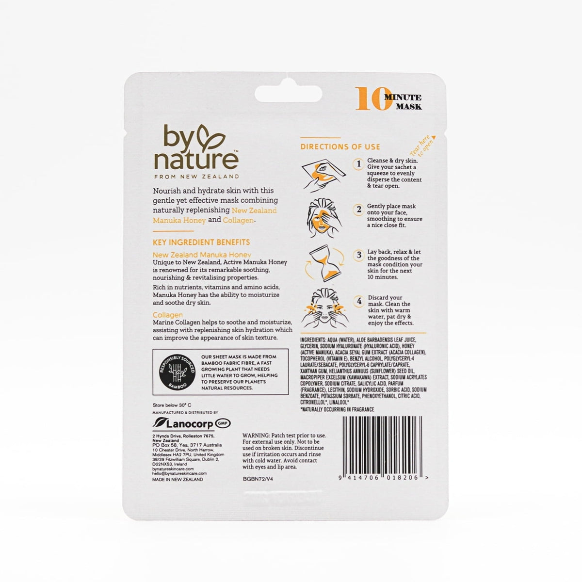 By Nature Skincare from New Zealand Manuka Honey And Collagen Sheet Face Mask to Nourish and Rejuvenate All Skin Types (5 Pack)