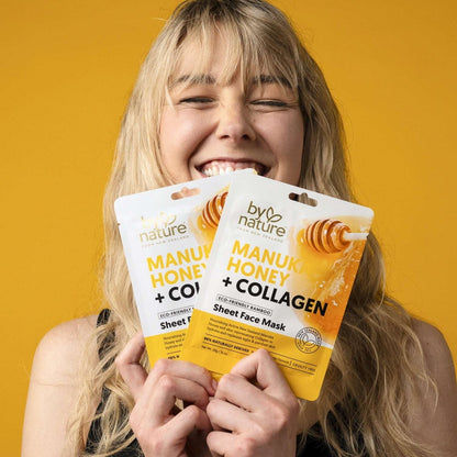 By Nature Skincare from New Zealand Manuka Honey And Collagen Sheet Face Mask to Nourish and Rejuvenate All Skin Types (5 Pack)