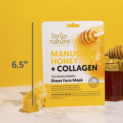 By Nature Skincare from New Zealand Manuka Honey And Collagen Sheet Face Mask to Nourish and Rejuvenate All Skin Types (5 Pack)