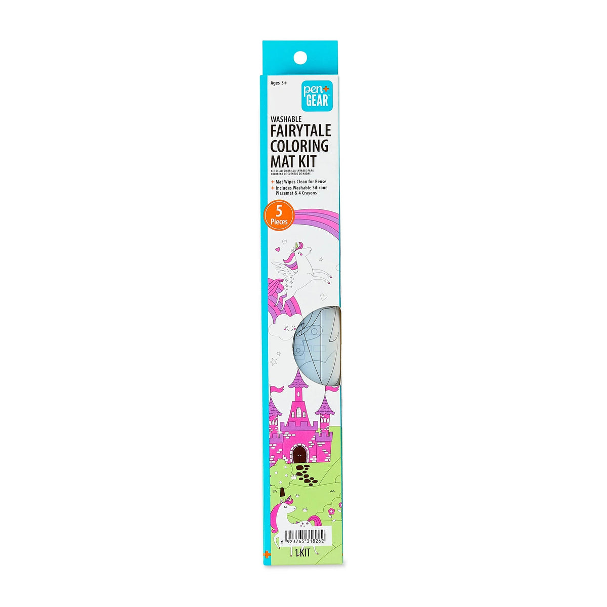 Pen+Gear Washable Fairytale Coloring Placemat Kit with 4 Crayons, Black and White