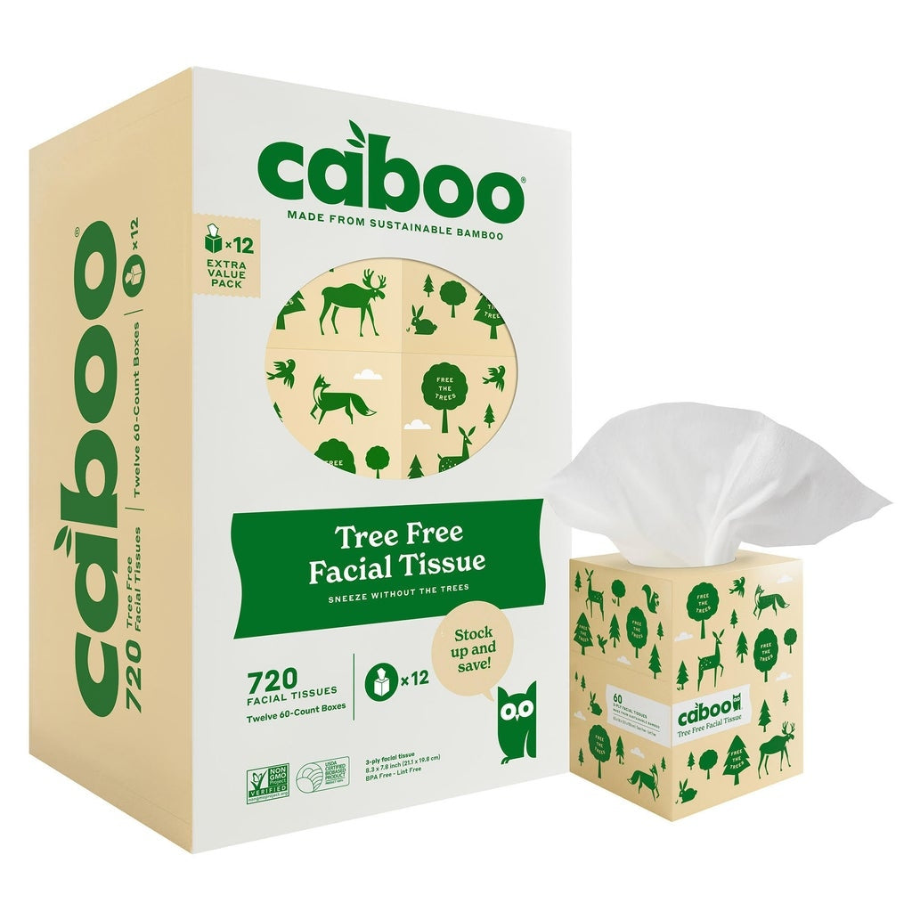 Caboo Bamboo Facial Tissue, 3-Ply, 60 Sheets, 12-count