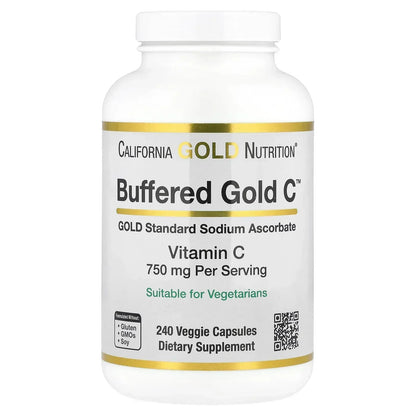 California Gold Nutrition Buffered Gold C, Gold Standard Sodium Ascorbate (Vitamin C), 60 Veggie Capsules