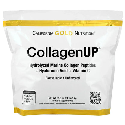California Gold Nutrition CollagenUP®, Hydrolyzed Marine Collagen Peptides with Hyaluronic Acid and Vitamin C, Unflavored, 7.26 oz (206 g)