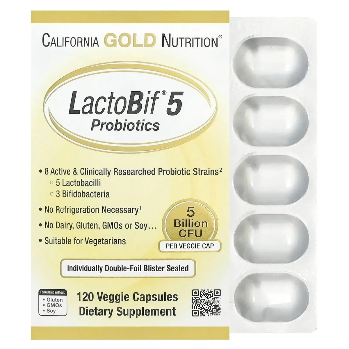 California Gold Nutrition LactoBif® 30 Probiotics, 30 Billion CFU, 60 Veggie Capsules