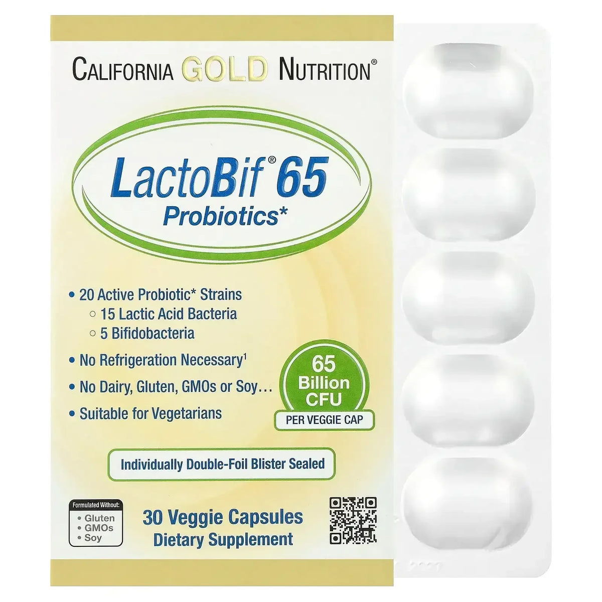 California Gold Nutrition LactoBif® 30 Probiotics, 30 Billion CFU, 60 Veggie Capsules