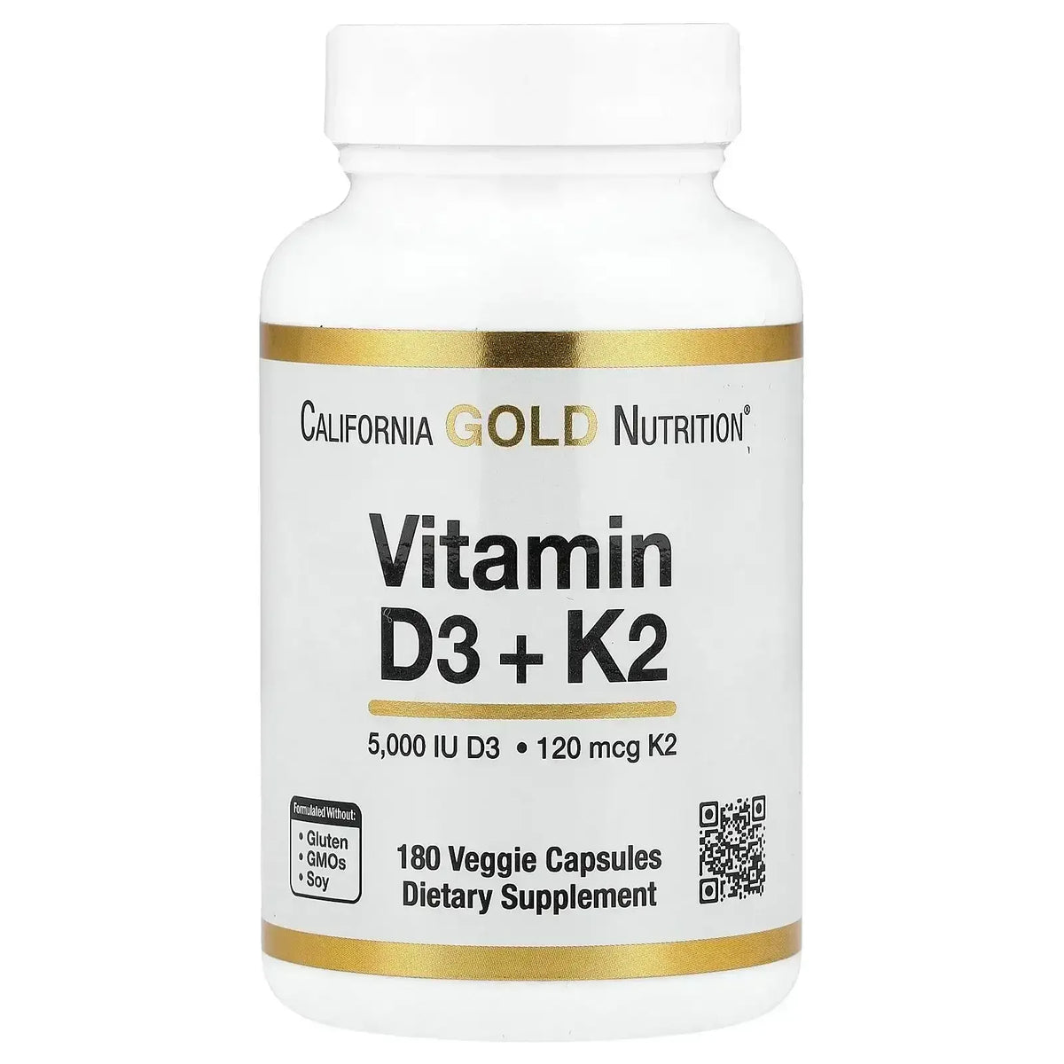 California Gold Nutrition, Vitamin D3 + K2 as MK-7, Veggie Capsules
