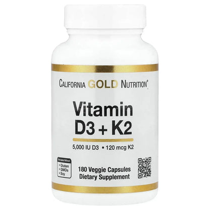 California Gold Nutrition, Vitamin D3 + K2 as MK-7, Veggie Capsules