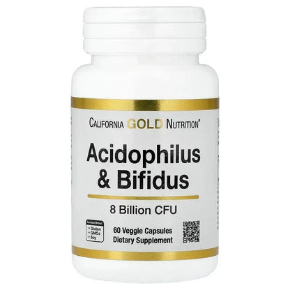 California Gold Nutrition, Acidophilus and Bifidus, Probiotic Blend with Lactobacillus acidophilus, Bifidobacterium lactis, and Bifidobacterium longum, 60 Veggie Capsules