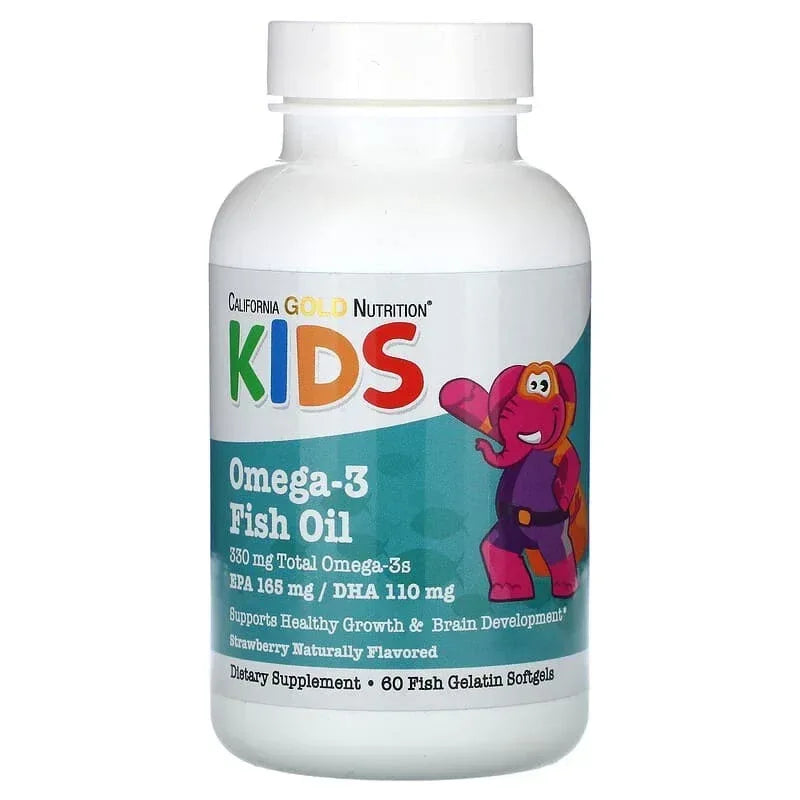 California Gold Nutrition, Kid’s Omega-3 Fish Oil, Natural Strawberry, 60 Fish Gelatin Softgels