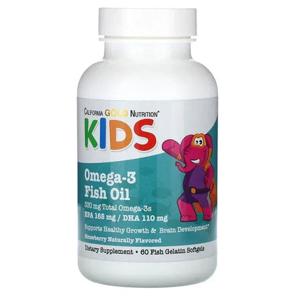 California Gold Nutrition, Kid’s Omega-3 Fish Oil, Natural Strawberry, 60 Fish Gelatin Softgels