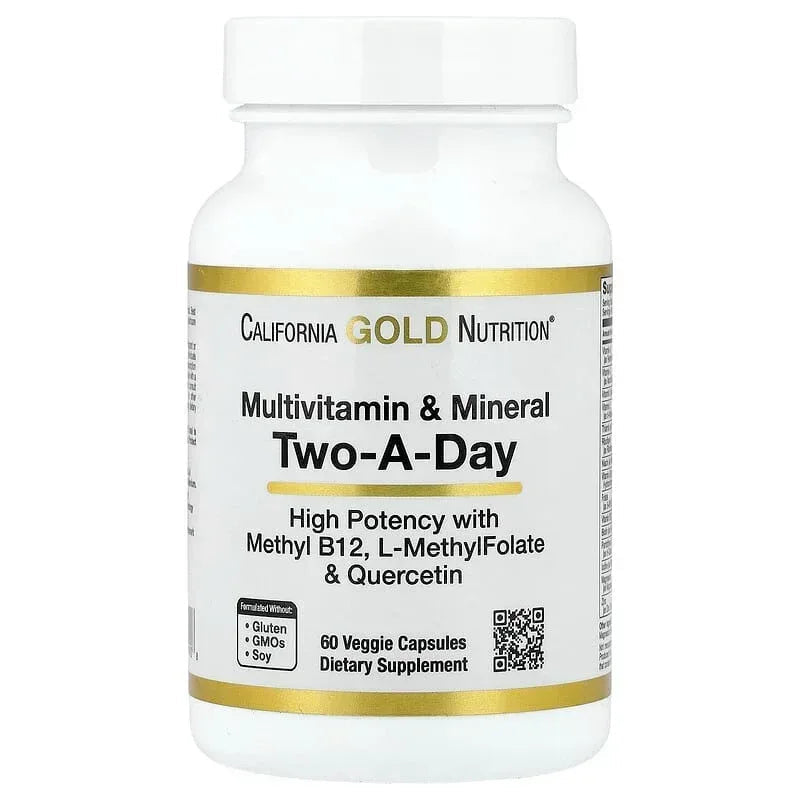California Gold Nutrition, Multivitamin and Mineral with Methyl B12, Vitamin C, L-MethylFolate and Bio-Quercetin, Two-A-Day