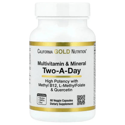 California Gold Nutrition, Multivitamin and Mineral with Methyl B12, Vitamin C, L-MethylFolate and Bio-Quercetin, Two-A-Day
