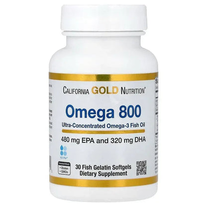 California Gold Nutrition, Omega 800 Ultra-Concentrated Omega-3 Fish Oil, kd-pur® Triglyceride Form (1,000 mg per Softgel)
