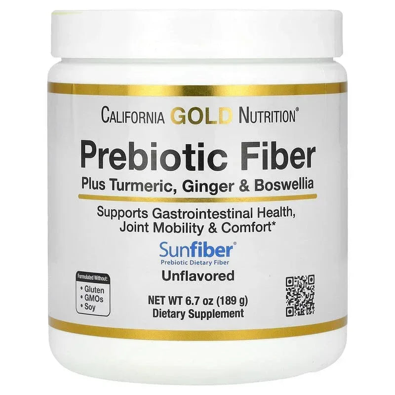 California Gold Nutrition, Prebiotic Fiber Plus Turmeric Extract, Organic Ginger Extract and Boswellia Extract , 6.7 oz (189 g)