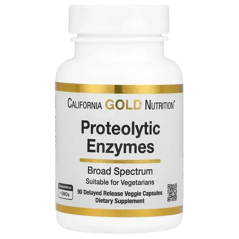 California Gold Nutrition, Proteolytic Enzymes with Fruit Derived Enzyme Blend, Rutin, Pancreatin Alternative Blend and Serratiopeptidase, 90 Delayed Release Veggie Capsules