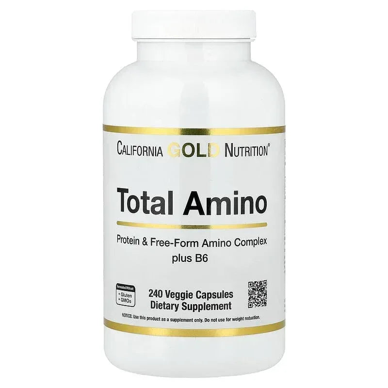 California Gold Nutrition, Total Amino with Vitamin B-6, and 20 Amino Acid Blend, 240 Veggie Capsules