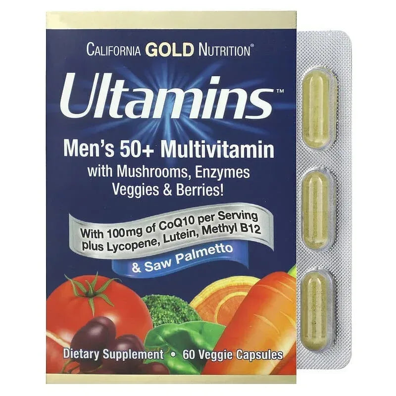 California Gold Nutrition, Ultamins with CoQ10, Mushrooms, Enzymes, Veggies & Berries, 60 Veggie Capsules