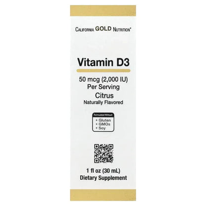 California Gold Nutrition, Vitamin D3, 50 mcg (2,000 IU), 1 fl oz (30 ml)