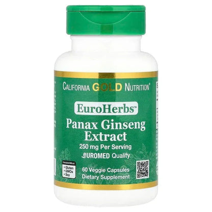 California Gold Nutrition, EuroHerbs™, Panax Ginseng Extract, Euromed Quality, 250 mg, 60 Veggie Capsules