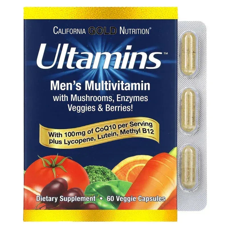 California Gold Nutrition, Ultamins with CoQ10, Mushrooms, Enzymes, Veggies & Berries, 60 Veggie Capsules