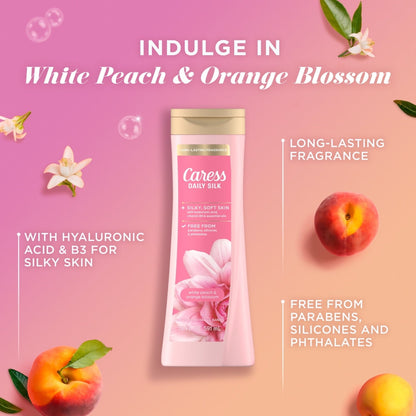 Caress Body Wash for Women, Daily Silk White Peach & Orange Blossom for All Skin 20 fl oz