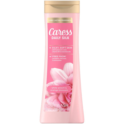 Caress Body Wash for Women, Daily Silk White Peach & Orange Blossom for All Skin 20 fl oz