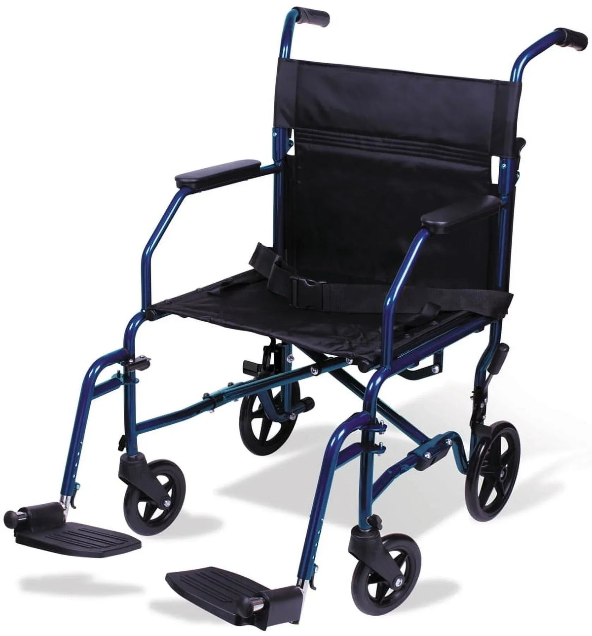 Carex Steel Transport Chair with 19" Seat, Swing-Away Footrests, Blue, 300 lb Weight Capacity