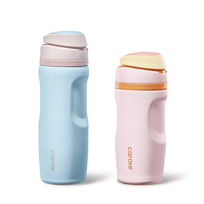 Carote 2-Pack Stainless Steel Water Bottle, Insulated Tumbler with Straw, Vacuum Sealed & Leakproof, 16 fl oz Pink & 26 fl oz Blue
