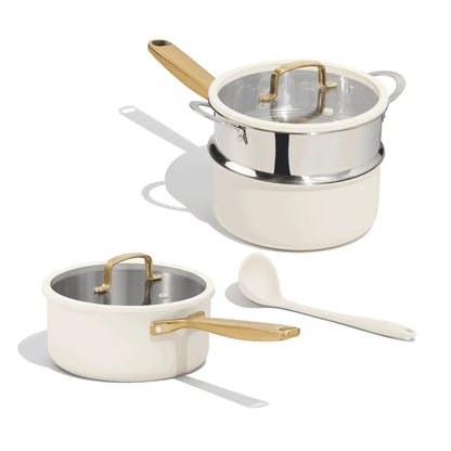 Carote 1.5QT & 3QT Tri-Ply Stainless Steel Saucepan Set with Lids, Small Induction Cooking Pot for Milk and Soup, Blue