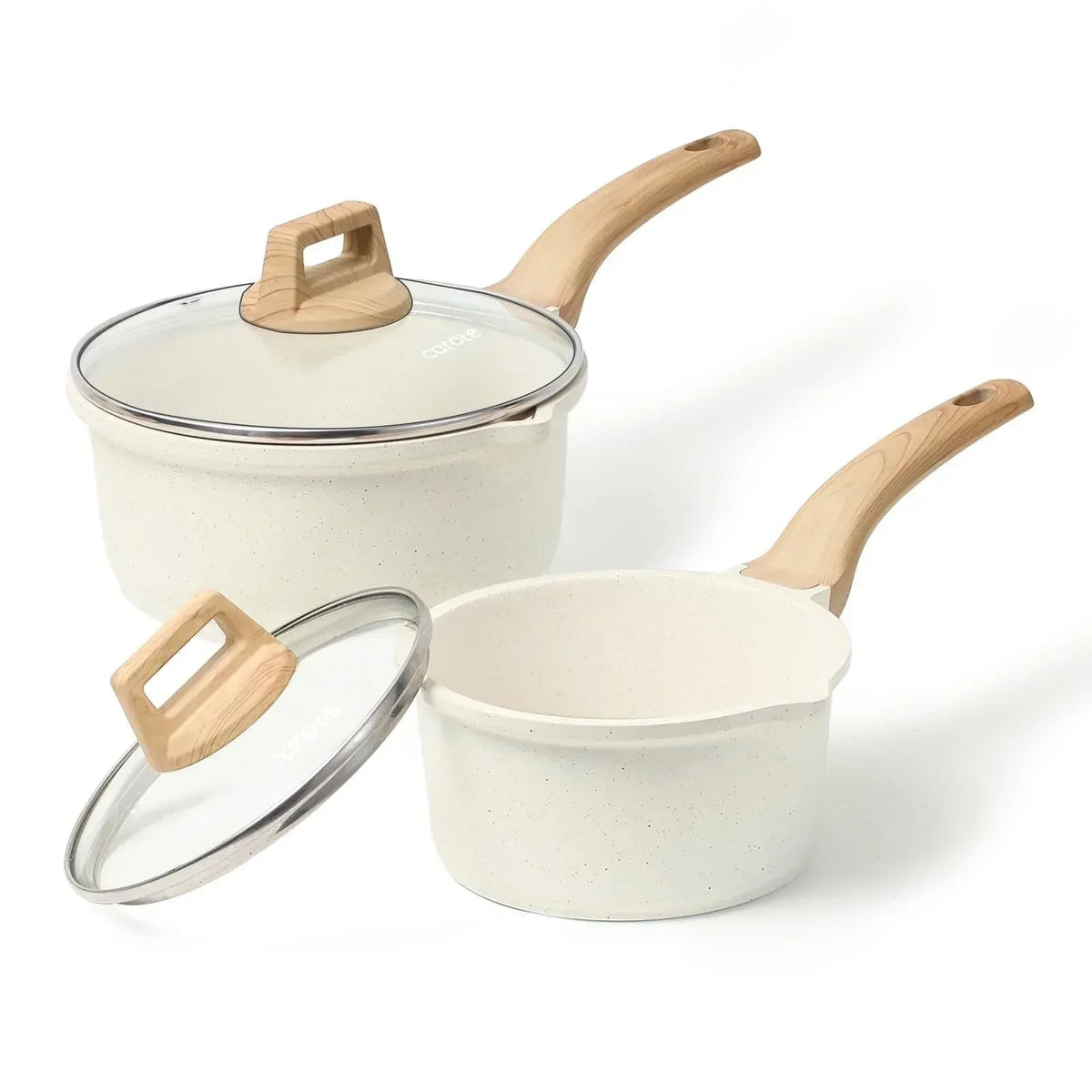 Carote 1.5Qt & 3.0Qt Non-Stick Sauce Pan Set with Lid, Non Stick Sauce Pots Cooking Pot with Pour Spout, Easy to Clean(Class Granite)