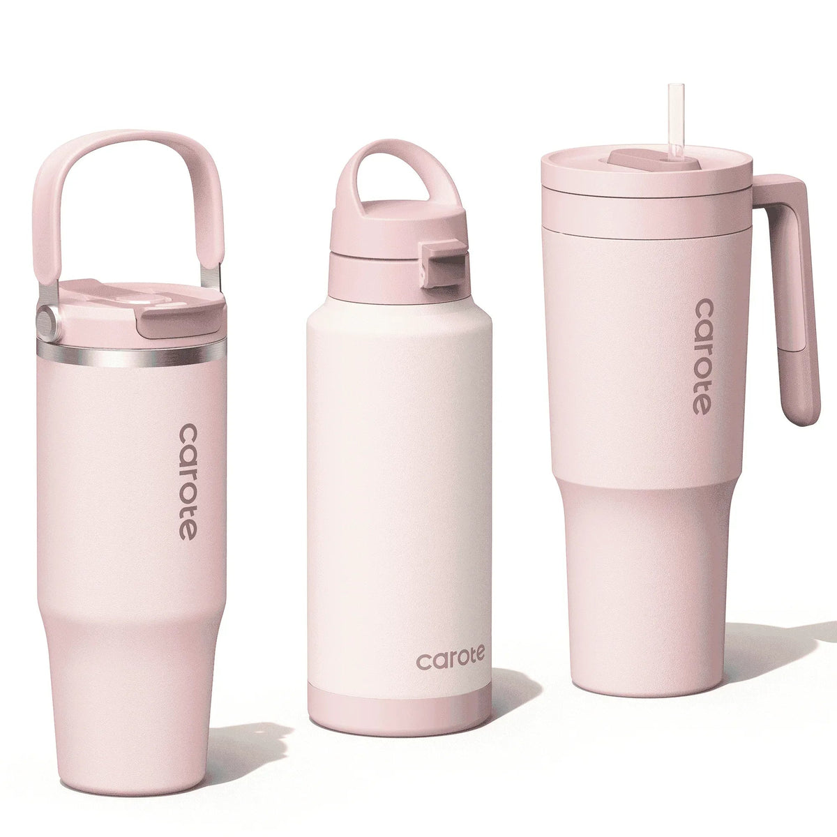 Carote 3pcs Insulated Stainless Steel Water Bottle and Tumbler Set with Straw/Handle, 34oz & 32oz*2, Blue