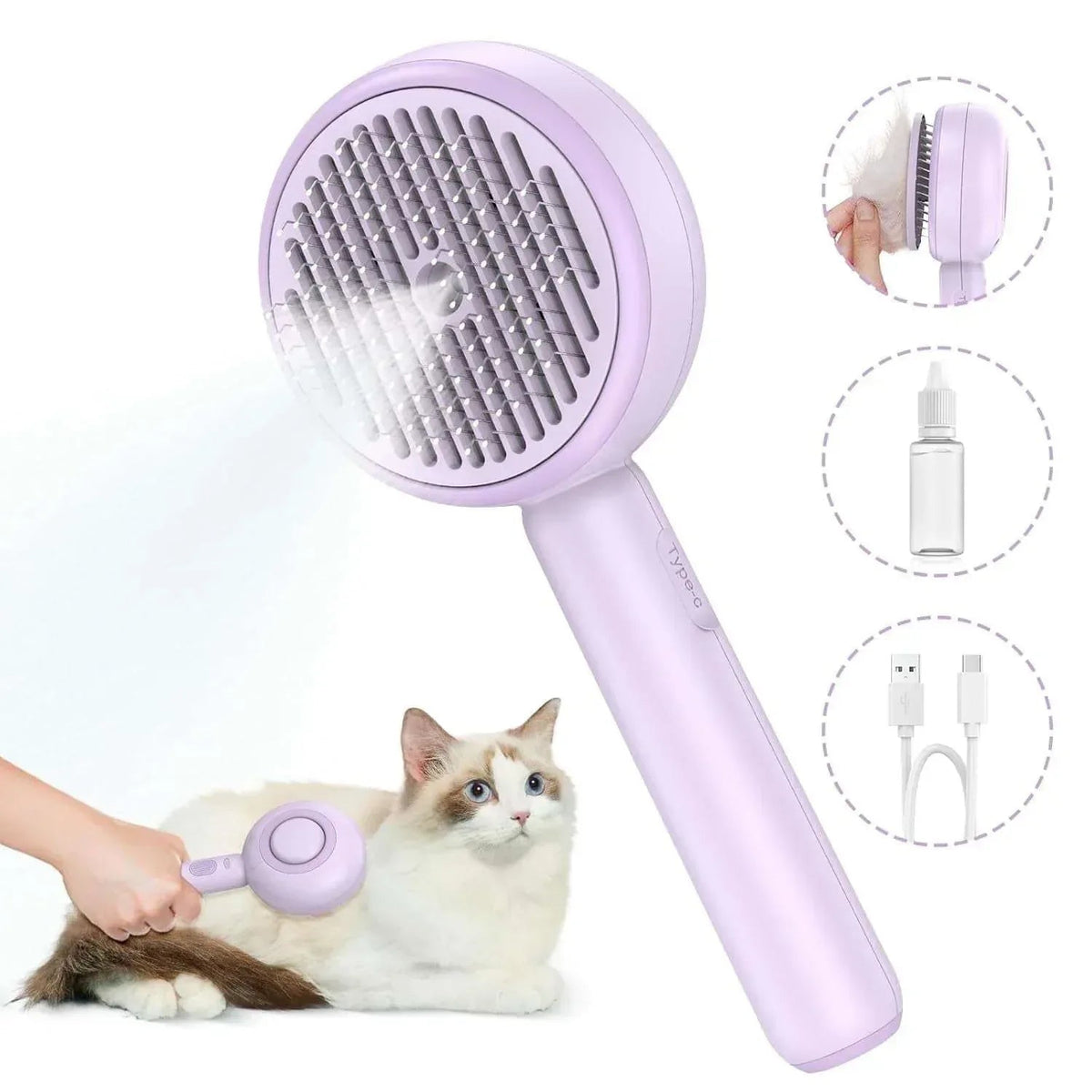 BEBANG Cat Steam Brush 3 in 1, One-Click Hair Removal Brush with Steam for Cats and Dogs