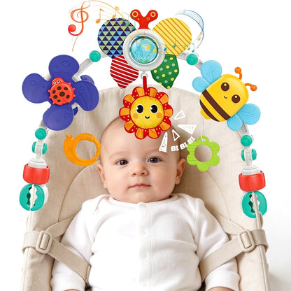 Caunedy Baby Stroller Arch Toy,Adjustable Arch Bassinet Toys with Hanging Sensory Activity Toys for Babies 0-12 Months,Used on Crib Bassinet Car Seat and Bouncer