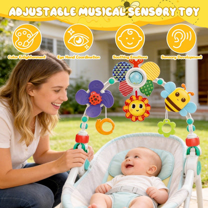 Caunedy Baby Stroller Arch Toy,Adjustable Arch Bassinet Toys with Hanging Sensory Activity Toys for Babies 0-12 Months,Used on Crib Bassinet Car Seat and Bouncer