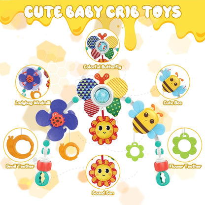 Caunedy Baby Stroller Arch Toy,Adjustable Arch Bassinet Toys with Hanging Sensory Activity Toys for Babies 0-12 Months,Used on Crib Bassinet Car Seat and Bouncer