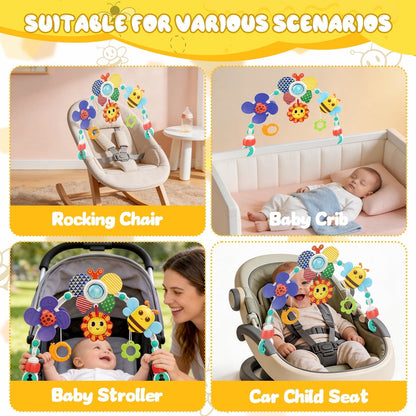Caunedy Baby Stroller Arch Toy,Adjustable Arch Bassinet Toys with Hanging Sensory Activity Toys for Babies 0-12 Months,Used on Crib Bassinet Car Seat and Bouncer